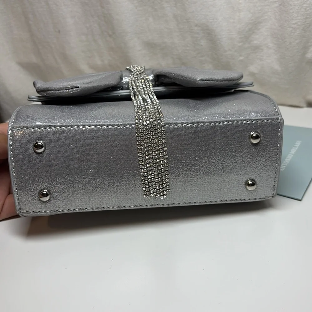Antonio Melani Metallic Bow Top Handle Satchel Bag In Silver | NWT